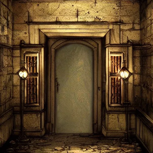 Prompt: entrance of a dark mansion, realistic, highly detailed, background of resident evil game