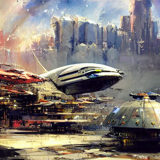 Image similar to spaceport, by jeremy mann, john berkey.