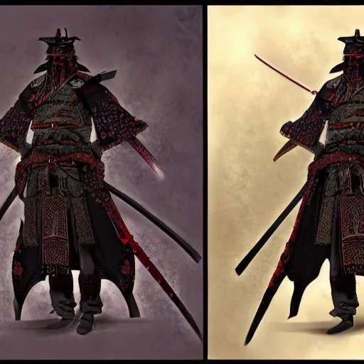 Image similar to Concept art of Male Victorian Gothic Samurai, hd, intricate, bloodborne, 8k, digital art