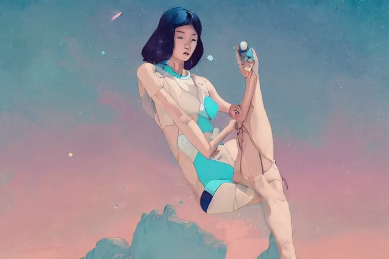 Prompt: lee jin - eun in astronaut dress emerging from turquoise water in egyptian pyramid by peter mohrbacher, conrad roset, m. k. kaluta, martine johanna, rule of thirds, seductive look, beautiful, refined