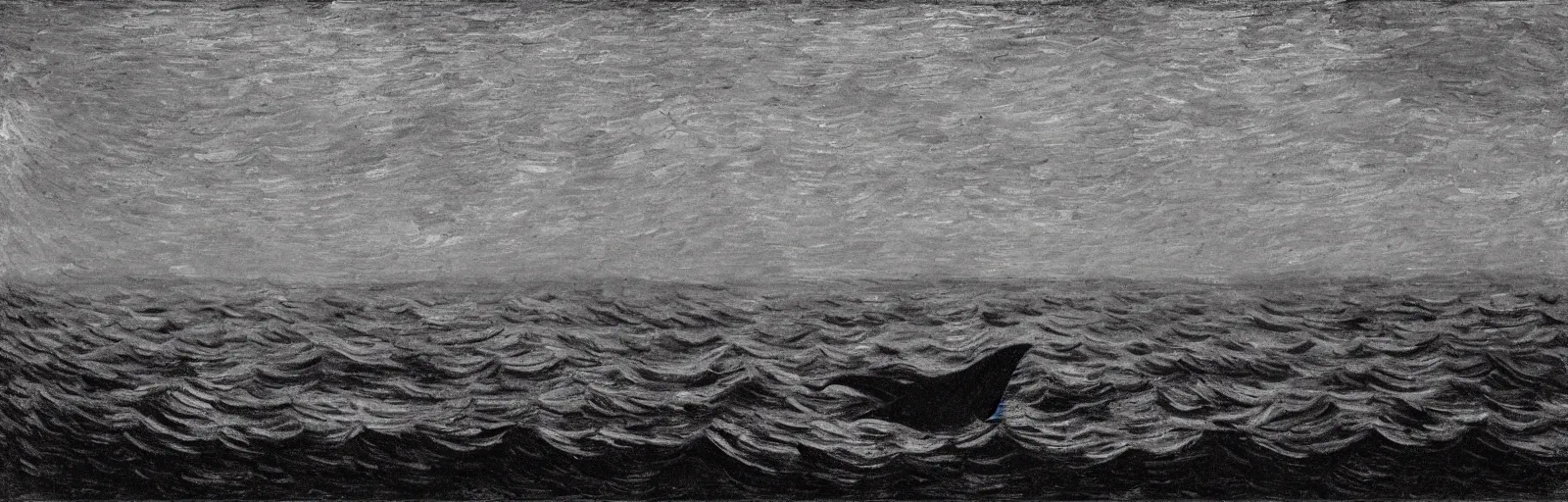 Image similar to An aesthetically pleasing, dynamic, energetic, lively, well-designed digital art of a whale in the ocean at night in a low mist, light and shadow, chiaroscuro, by Claude Monet and Vincent Van Gogh, superior quality, masterpiece, excellent use of negative space. 8K, superior detail.