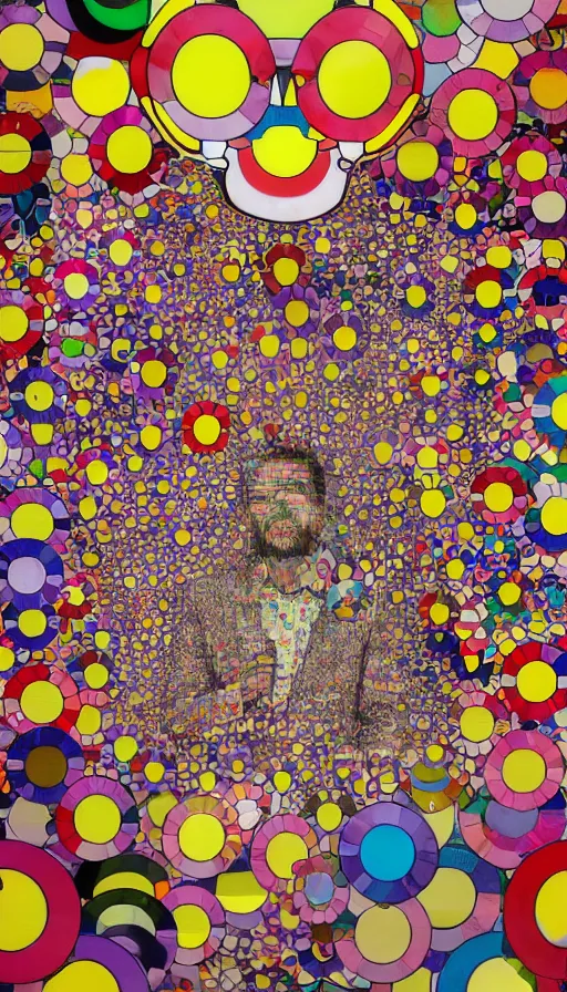 Image similar to a digital collage of a man's face surrounded by colorful objects, a digital rendering by takashi murakami, behance contest winner, neo - dada, maximalist, glitch art, fractalism