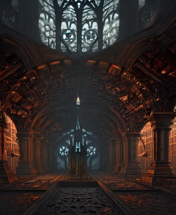 Image similar to steam necropolis, memento mori, gothic, neo - gothic, art nouveau, hyperdetailed copper patina medieval icon, stefan morrell, philippe druillet, ralph mcquarrie, concept art, steampunk, unreal engine, detailed intricate environment, octane render, moody atmospherics, volumetric lighting, ultrasharp, ominous, otherworldly