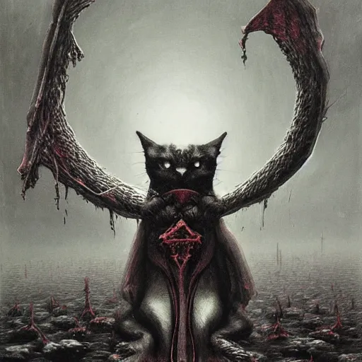 Prompt: cat in Bloodborne Style by zdzisław beksiński