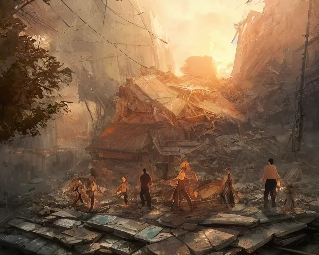 Prompt: a family photo in a wooden frame laying on rubble, ruins, post-apocalyptic, end of the world. By Makoto Shinkai, Stanley Artgerm Lau, WLOP, Rossdraws, James Jean, Andrei Riabovitchev, Marc Simonetti, krenz cushart, Sakimichan, trending on ArtStation, digital art.