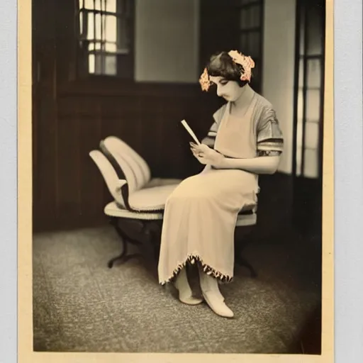 Prompt: a vintage 1 9 2 0 s kodachrome slide of a romantic academia aesthetic of a woman reading and writing.