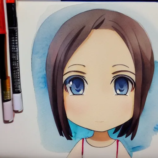 Image similar to beautiful water color concept art of face detailing cute nendoroid girl in the style of Julian Opie, toon rendering, close-up, no shade, modern art, kyoto animation 3/4 view