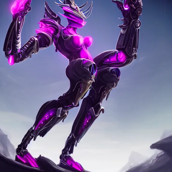 Image similar to highly detailed giantess shot exquisite warframe fanart, looking up at a giant beautiful stunning saryn prime female warframe, as a stunning anthropomorphic robot female dragon, looming over you, dancing elegantly over you, your view upward between the legs, white sleek armor with glowing fuchsia accents, proportionally accurate, anatomically correct, sharp robot dragon paws, two arms, two legs, camera close to the legs and feet, giantess shot, upward shot, ground view shot, paw shot, leg and thigh shot, elegant front shot, epic low shot, high quality, captura, realistic, sci fi, professional digital art, high end digital art, furry art, macro art, giantess art, anthro art, DeviantArt, artstation, Furaffinity, 3D realism, 8k HD octane render, epic lighting, depth of field