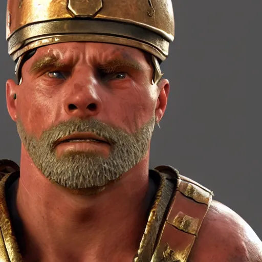 Prompt: a roman solider going into battle with a face that is angry and one that of breavey, 4 k, unreal engine 6, very detailed, high quality, highly rendered