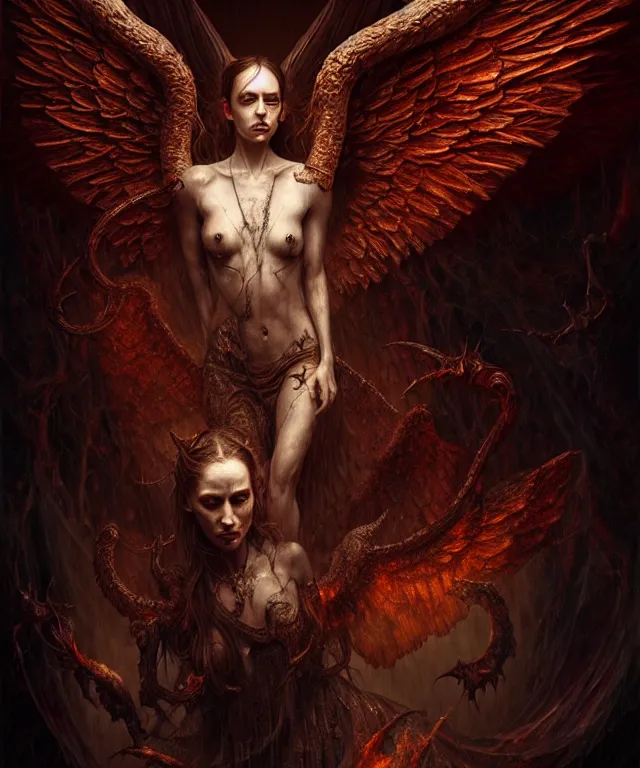 Image similar to epic professional digital art of angels and demons, horrific yet beautiful vibe, evocative, atmospheric lighting, painted, intricate, highly detailed, by leesha hannigan, wayne haag, reyna rochin, ignacio fernandez rios, mark ryden, iris van herpen, artstation, cgsociety, stunning, gorgeous, sharp focus, cinematic, masterpiece