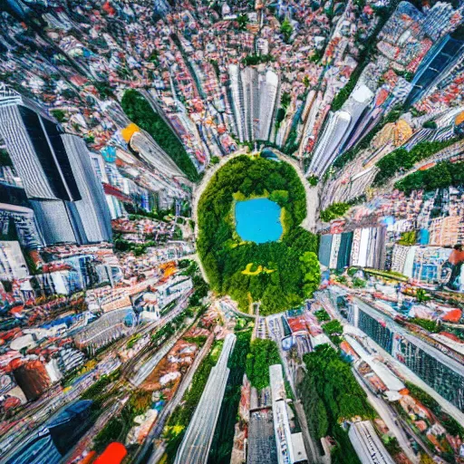 Image similar to award winning overhead view photo of the city of sao paulo, tilt shift photography, fish - eye lens