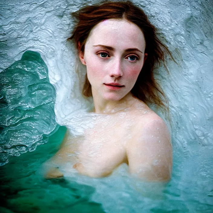 Image similar to Kodak Portra 400, 8K,ARTSTATION, CarolineGariba, soft light, volumetric lighting, highly detailed, britt marling style 3/4 ,portrait photo Close-up portrait photography of a beautiful woman how pre-Raphaelites, the face emerges from Pamukkale, thermal waters flowing down white travertine terraces, inspired by Ophelia paint ,and hair are intricate with highly detailed realistic beautiful flowers , Realistic, Refined, Highly Detailed, interstellar outdoor soft pastel lighting colors scheme, outdoor fine art photography, Hyper realistic, photo realistic