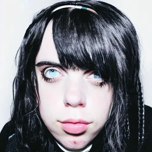 Prompt: crazy billie eilish with a pan on her head