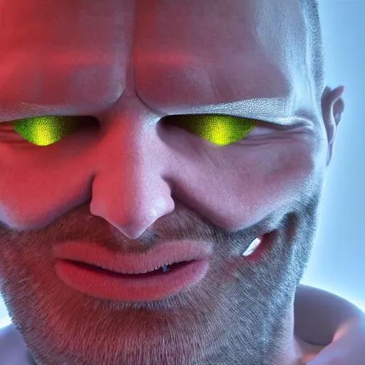 Prompt: aphex twin Richard D James grows to a collosal size in London and fires lasers from his insane eyes 8k unreal engine extremely detailed 3d model