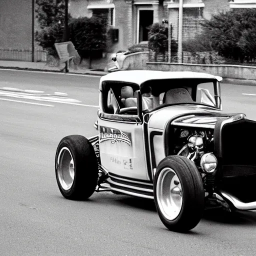 Image similar to badger driving a hot rod down a street photo