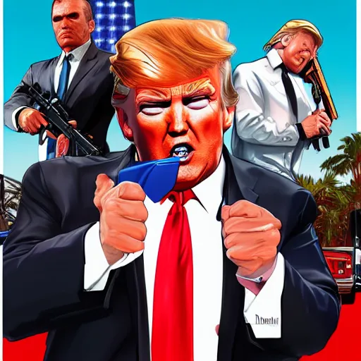 Prompt: [Donald Trump] in GTA V, cover art by Stephen Bliss, artstation