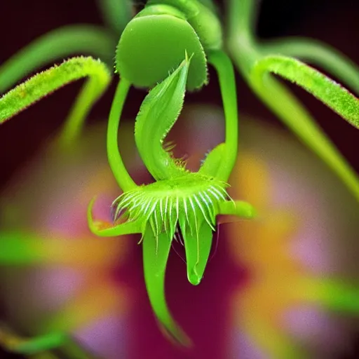 Image similar to A venus flytrap flower with eyes and a tongue