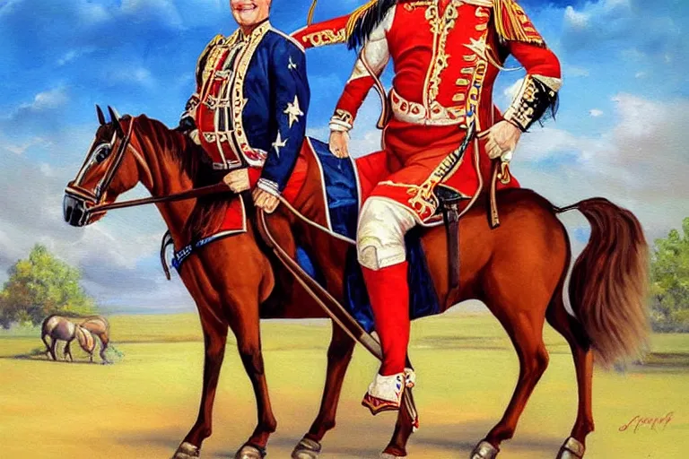 Prompt: a majestic painting of Jim Cornette on horseback dressed as an admiral