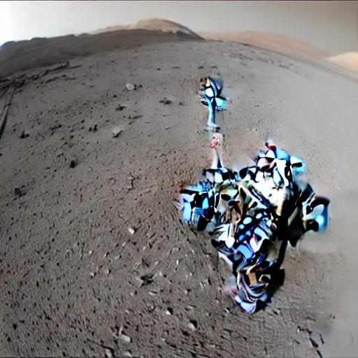 Prompt: spooky unsettling mysterious animal mars rover footage