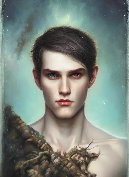 Image similar to a magical portrait of the young god of masculinity, art by tom bagshaw and greg danton and manuel sanjulian