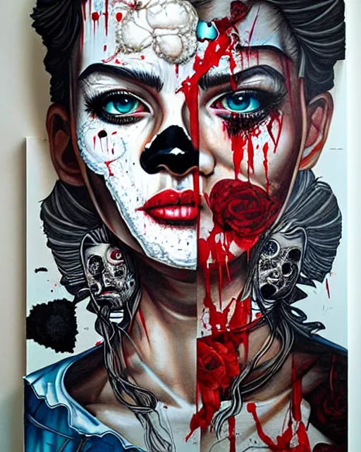 Prompt: horror and blood with sea and ocean intricate details by Sandra Chevrier