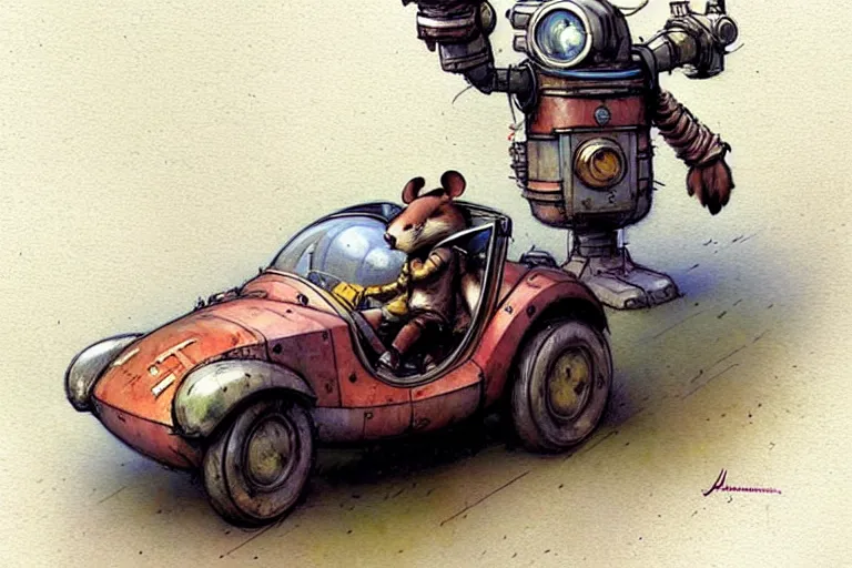 Image similar to adventurer ( ( ( ( ( 1 9 5 0 s retro future robot mouse explorer vehical. muted colors. ) ) ) ) ) by jean baptiste monge!!!!!!!!!!!!!!!!!!!!!!!!! chrome red