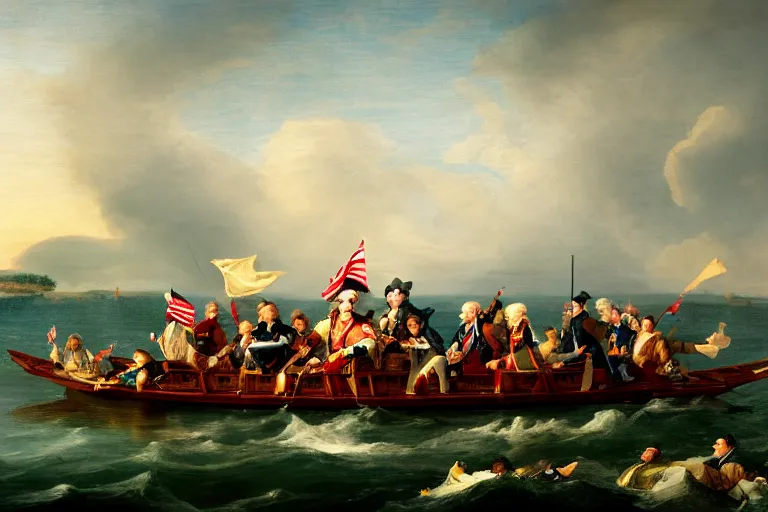 Prompt: George Washington Crossing the Delaware river with arm swimmies, digital art, 8k, UHD