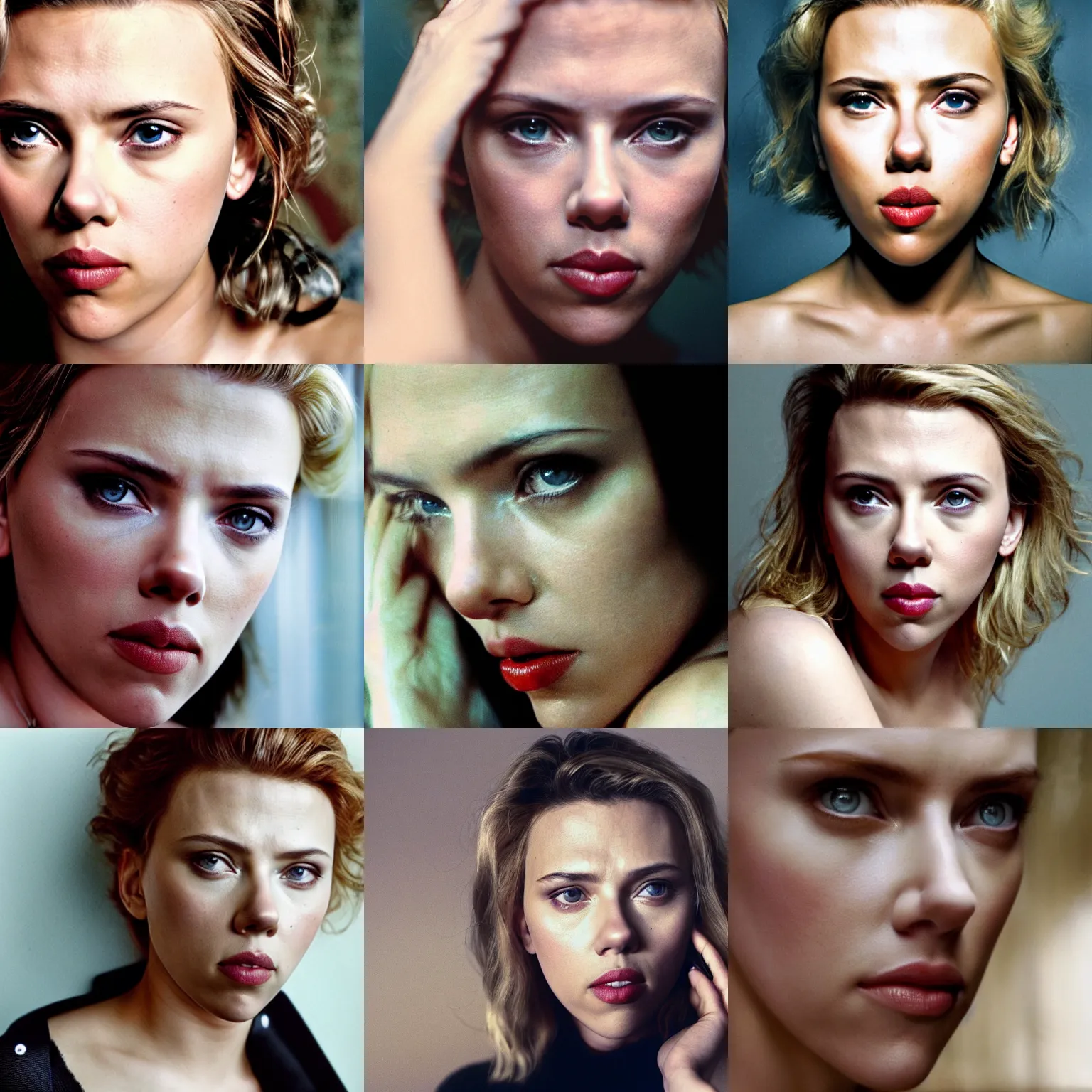 Prompt: still of scarlett johansson staring angrily into the camera, close - up shot of eyes, by annie leibovitz, kodak portra 4 0 0, 5 0 mm f / 1. 8