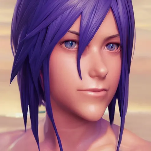 Image similar to photo realistic image of aqua from kingdom hearts, stunning 3 d render inspired art by istvan sandorfi and greg rutkowski, perfect facial symmetry, realistic, highly detailed attributes and atmosphere, dim volumetric cinematic lighting,