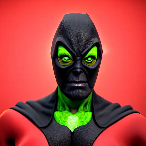 Image similar to vegan supervillain, UHD, hyperrealistic render, highly detailed, 4k, artstation