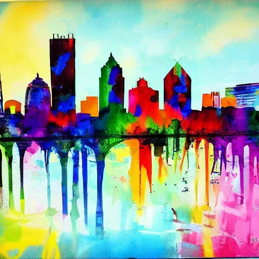 Prompt: colorful painting of richmond, va skyline in the style of henri matiss