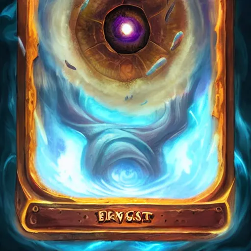 Image similar to giant eye magic spell, magic spell surrounded by magic smoke, floating cards, hearthstone coloring style, epic fantasy style art, fantasy epic digital art