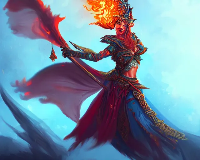 Image similar to fire dancer, deep focus, d & d, fantasy, intricate, elegant, highly detailed, digital painting, artstation, concept art, matte, sharp focus, illustration, hearthstone,