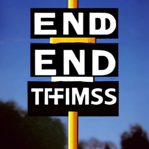 Image similar to 'END TIMES' sign that reads: E N D T I M E S