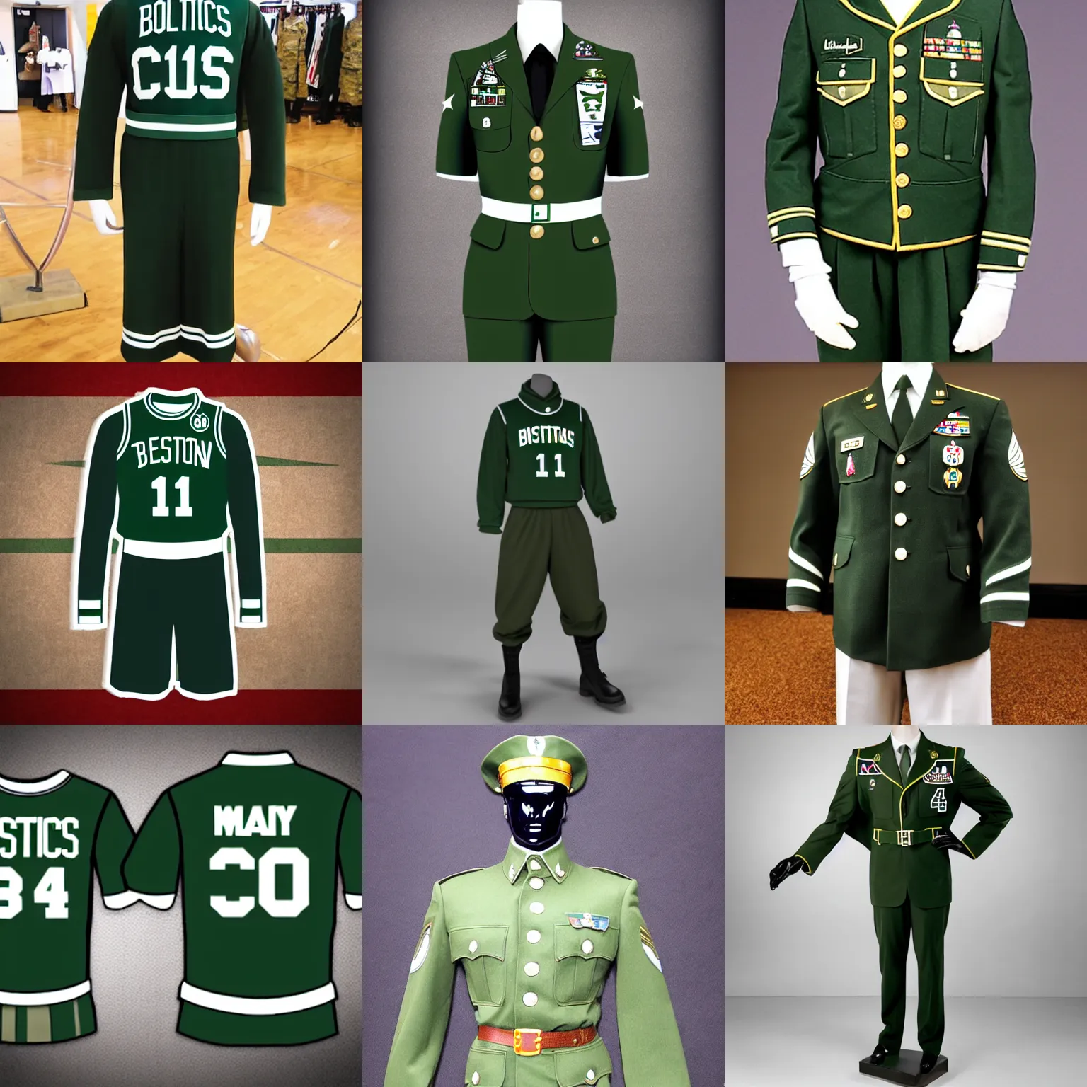 boston celtics jersey military suit, concept art, Stable Diffusion