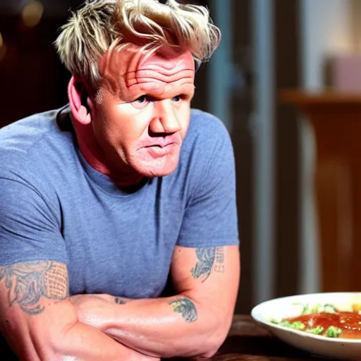 Prompt: gordon ramsay as a cooked leg of ham on a plate