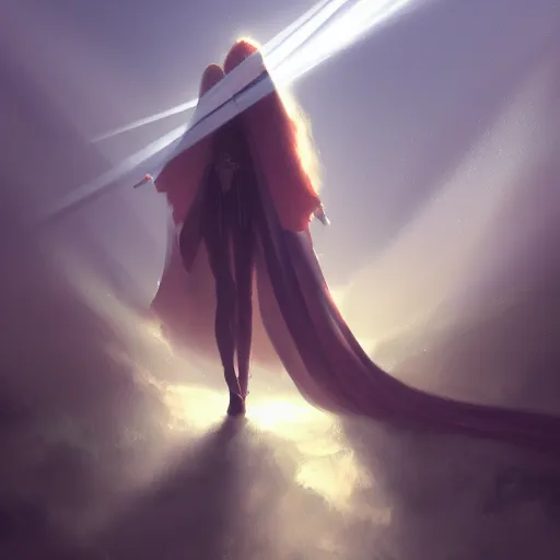 Prompt: a thick and cloudy veil is pierced by shafts of sunlight, illumination, medieval, romanticism, god-rays, artstation