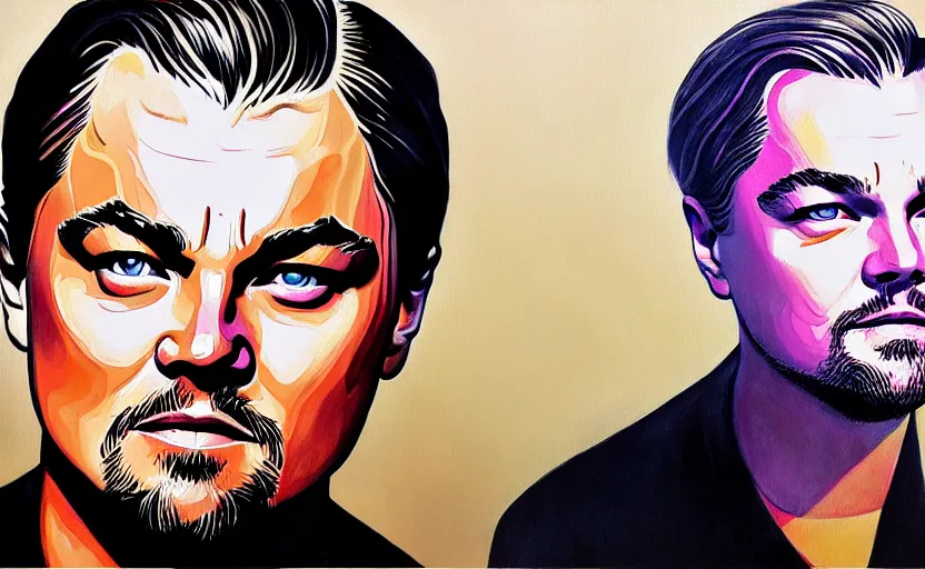 Image similar to painting of leonardo dicaprio in the style of martine johanna