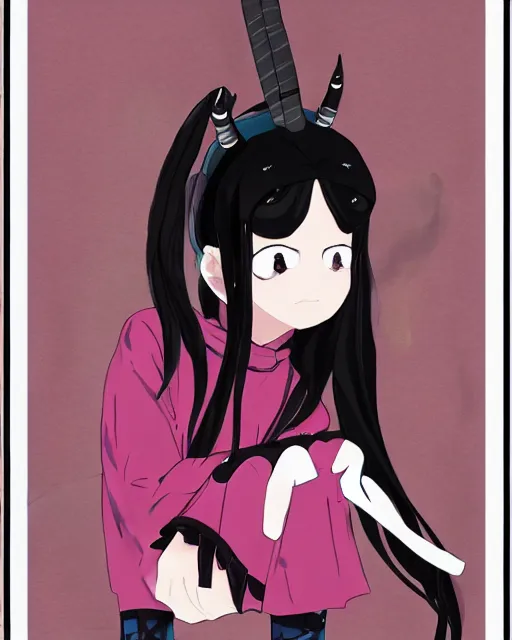 Image similar to Nezuko with single horn wearing Balenciaga, art of ‘B.c.N.y.’ and Toni Infante, demon anime girl