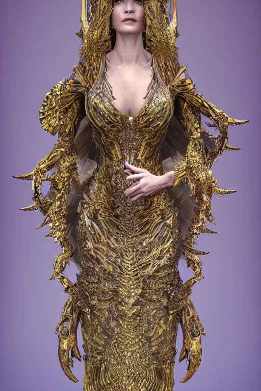 Image similar to a highly detailed 4 k render portrait of an alien goddess natalia vodianova in iris van herpen dress schiaparelli armor in diamonds and lots of jewelry in style of alphonse mucha trending on artstation made in unreal engine 4