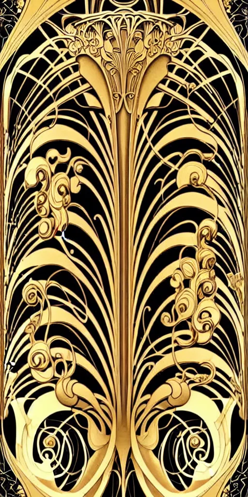 Prompt: the source of future growth dramatic, elaborate emotive Art Nouveau styles to emphasise beauty as a transcendental, seamless pattern, symmetrical, large motifs, hyper realistic, 8k image, 3D, supersharp, Art nouveau curves spirals and swirls, goldplated surfaces, Flying silk fabric, glittery iridescent and black and gold colors , pastel colors, perfect symmetry, iridescent, High Definition, sci-fi, Octane render in Maya and Houdini, light, shadows, reflections, photorealistic, masterpiece, smooth gradients, high contrast, no blur, sharp focus, photorealistic, insanely detailed and intricate, cinematic lighting, Octane render, epic scene, 8K