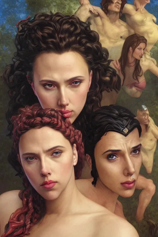 Image similar to A fantasy comic book style Oil Painting portrait of hybrid Scarlett Johansson and Gal Gadot, as Atlantean Reptilian Warriors, Mystical Valkyrie, unreal 5, DAZ, hyperrealistic, octane render, Regal, Refined, Detailed Digital Art, RPG portrait, William-Adolphe Bouguereau, Michael Cheval, Walt Disney (1937), François Boucher, Steampunk, Josephine wall, dynamic lighting, Highly Detailed, Cinematic Lighting, Unreal Engine, 8k, HD