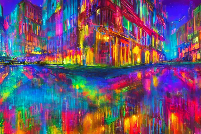 Prompt: surreal colorful nightmarish cityscape