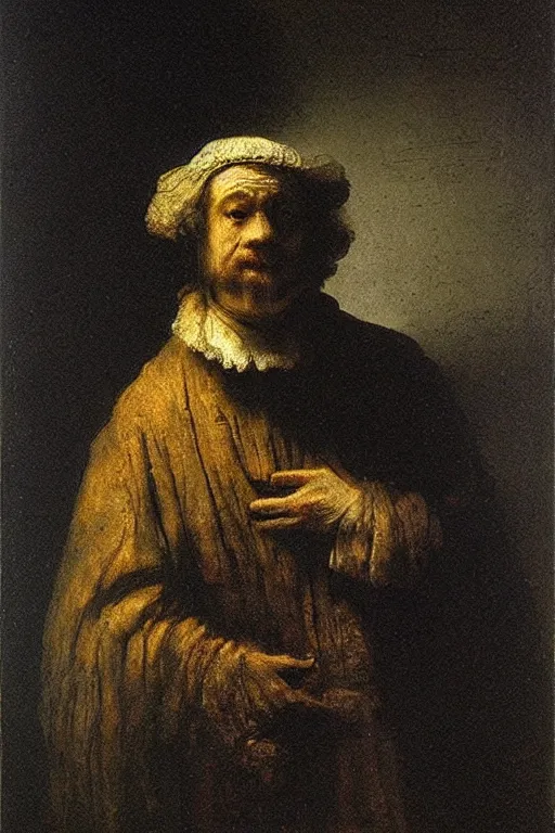 Prompt: who am i to you? dark painting by rembrandt