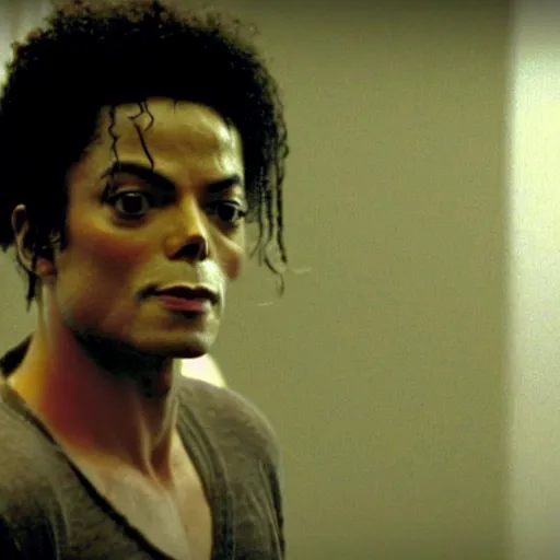 Prompt: michael jackson as tylor durden in the movie fight club, photo, still frame, cinematic.