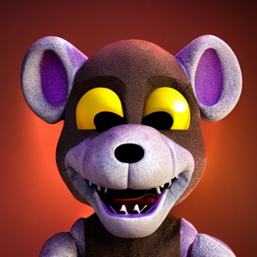 Image similar to evil animatronic rat, 3d render, Chuck E. Cheese, parody, behance, HD render, unity, cinematic, five nights at Freddy’s Trending on artstation.