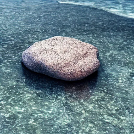 Image similar to a beautiful rock on the beach, octane render, nvidia raytracing demo, detailed, 8 k, masterpiece