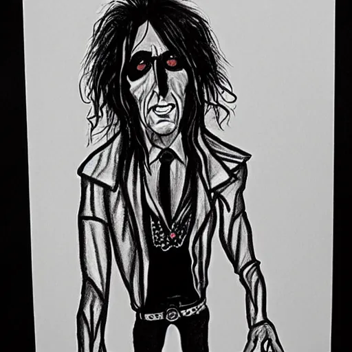 Prompt: kid drawing of Alice cooper