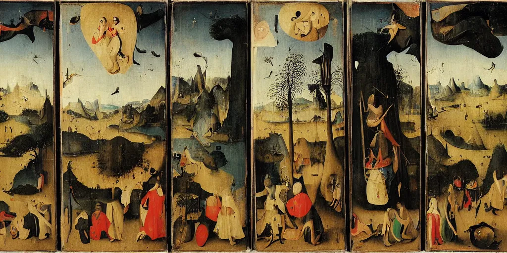 Prompt: The Philippines, oil on oakwood, triptych, by Hieronymous Bosch