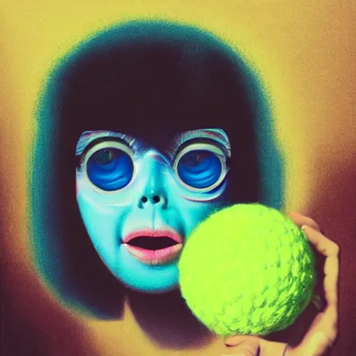 Image similar to Lofi vaporwave portrait tennis ball monster,chalk, Pixar style, Tristan Eaton, Stanley Artgerm, Tom Bagshaw